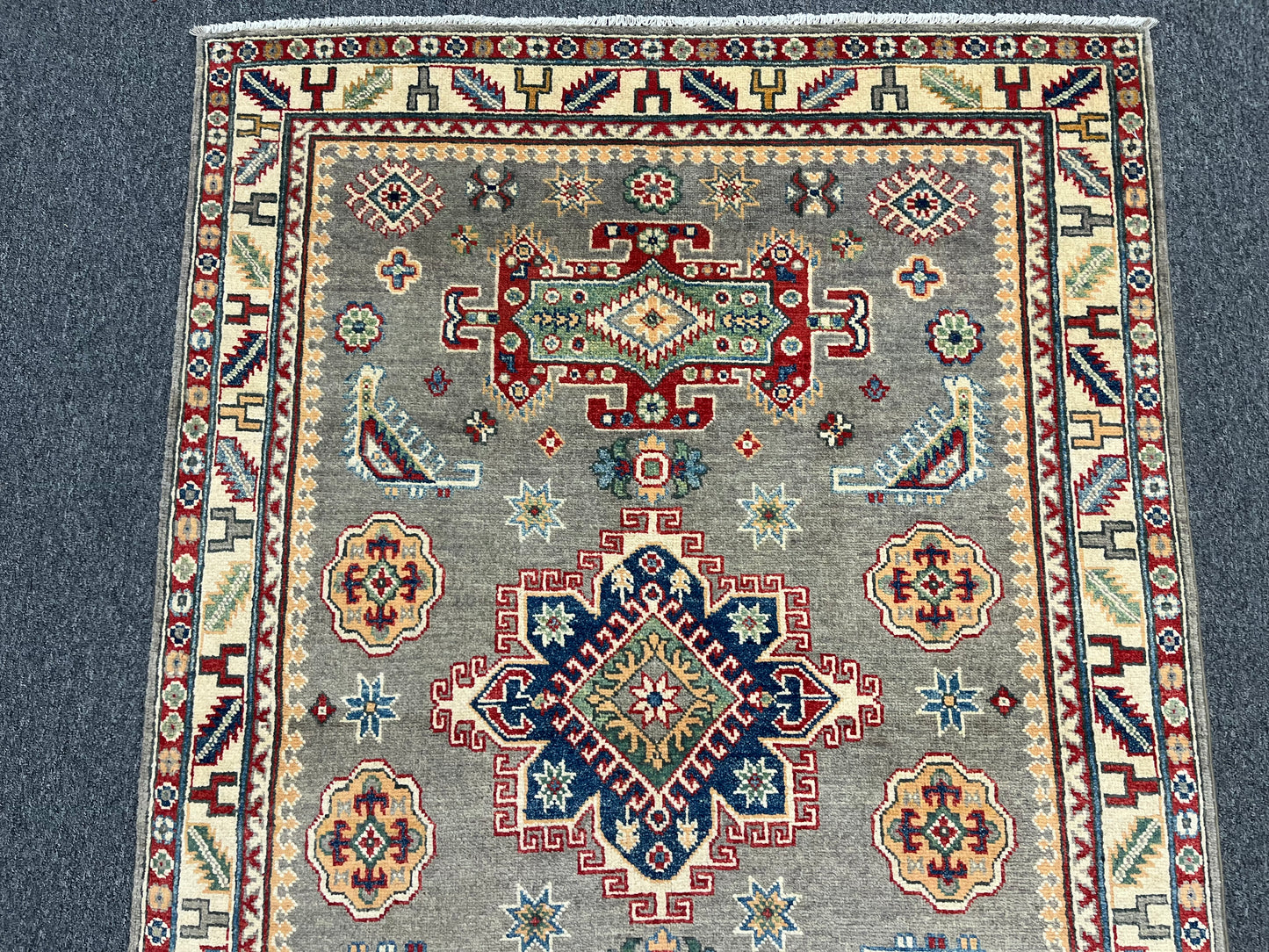 4X6 Kazak Gray Brown Handmade Wool Rug # 13580