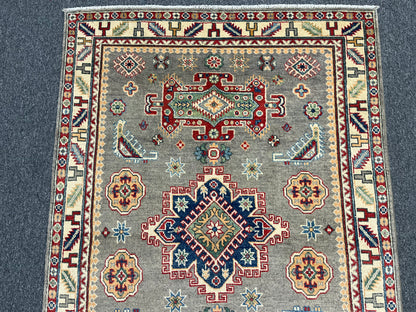 4X6 Kazak Gray Brown Handmade Wool Rug # 13580