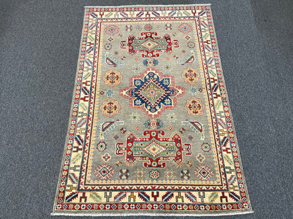 4X6 Kazak Gray Brown Handmade Wool Rug # 13580