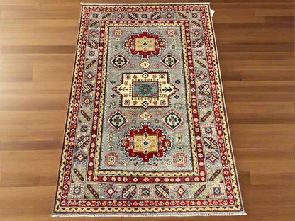 4X6 Kazak Gray brown Handmade Wool Rug # 13600