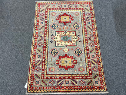 4X6 Kazak Gray brown Handmade Wool Rug # 13600