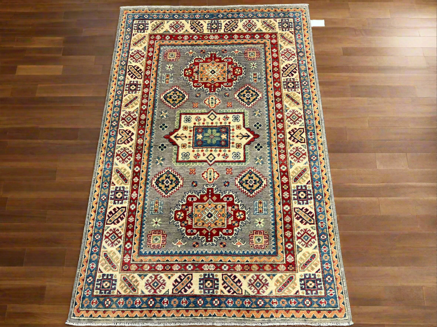 4X6 Kazak Gray Brown Handmade Wool Rug # 13755