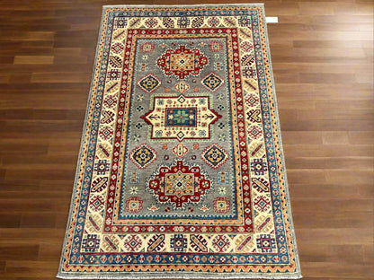 4X6 Kazak Gray Brown Handmade Wool Rug # 13755