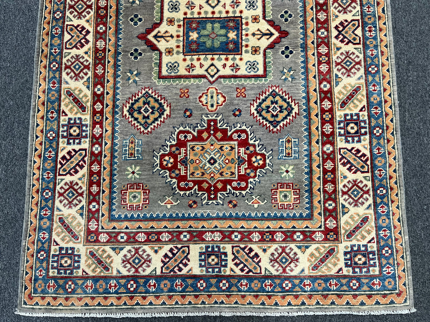 4X6 Kazak Gray Brown Handmade Wool Rug # 13755