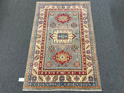 4X6 Kazak Gray Brown Handmade Wool Rug # 13755