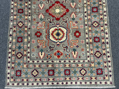 4X6 Kazak Gray Brown Handmade Wool Rug # 13576