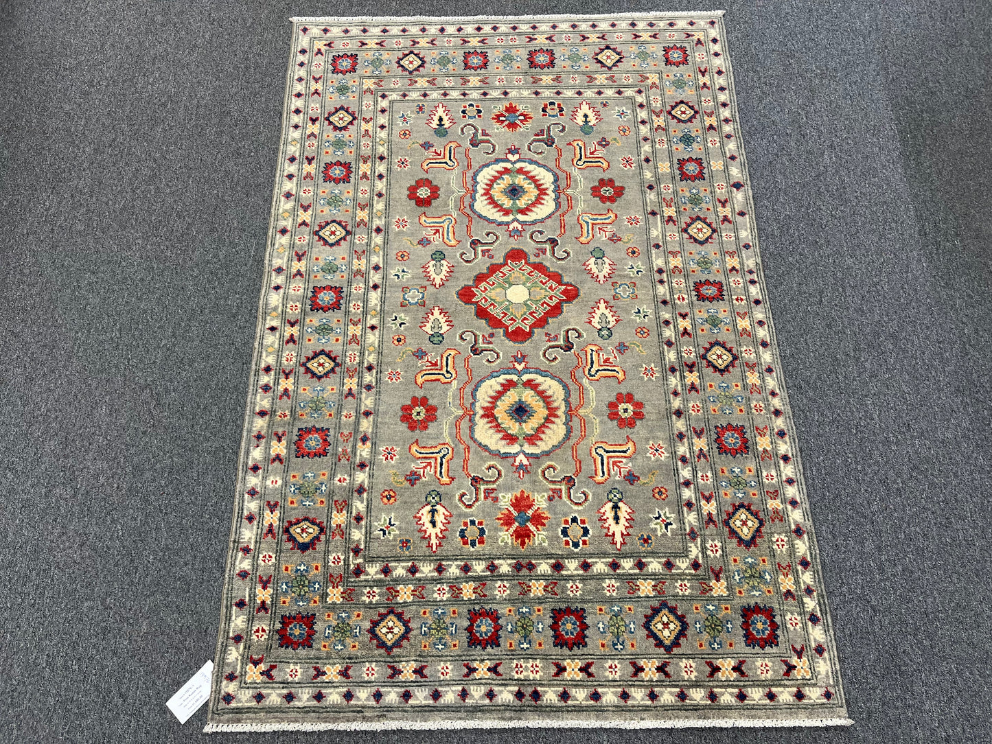 4X6 Kazak Gray Brown Handmade Wool Rug # 13576