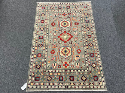 4X6 Kazak Gray Brown Handmade Wool Rug # 13576