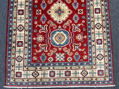 Kazak Geometric Red 4X6 Handmade Wool Rug # 13754