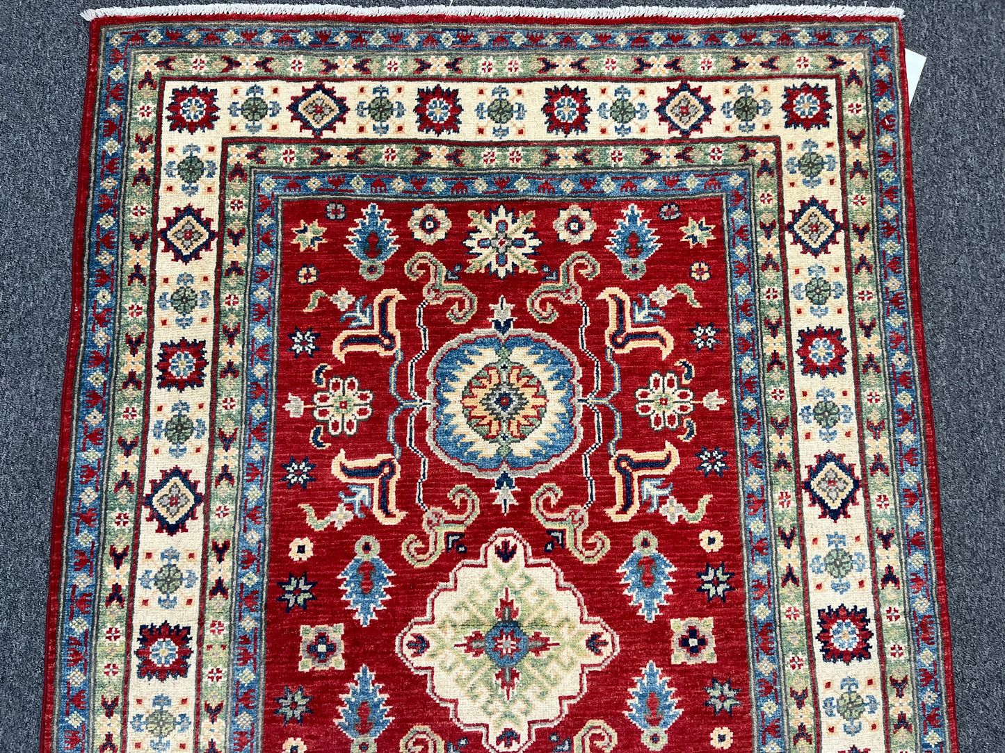 Kazak Geometric Red 4X6 Handmade Wool Rug # 13754