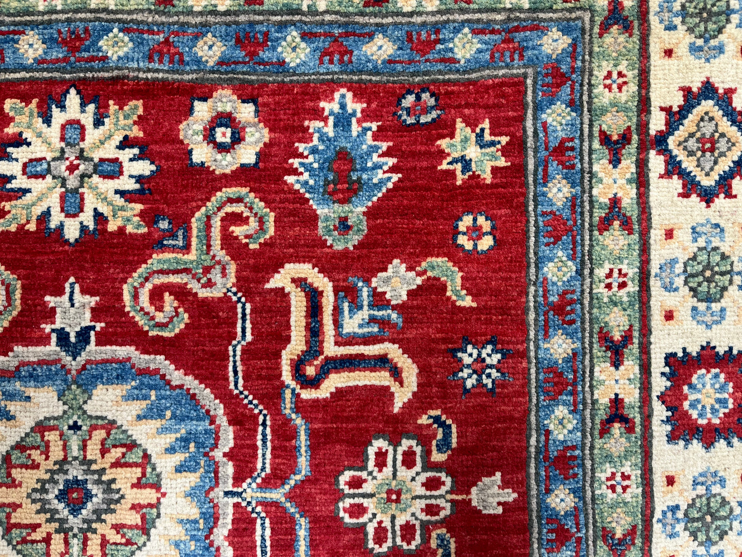 Kazak Geometric Red 4X6 Handmade Wool Rug # 13754