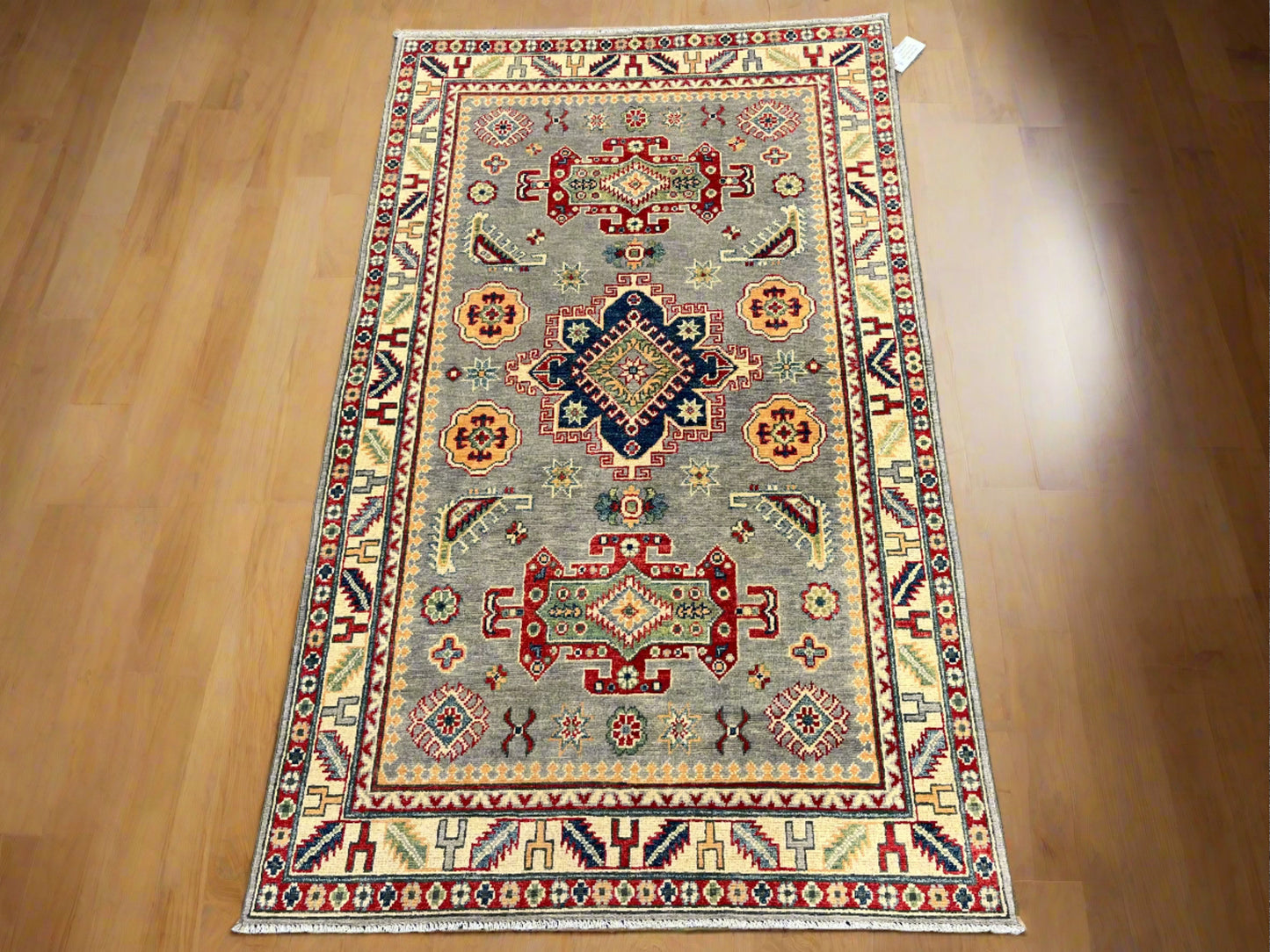 4X6 Kazak Gray Handmade Wool Rug # 13810