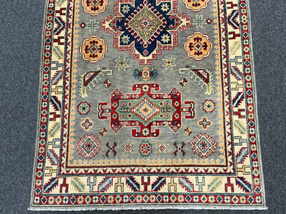 4X6 Kazak Gray Handmade Wool Rug # 13810