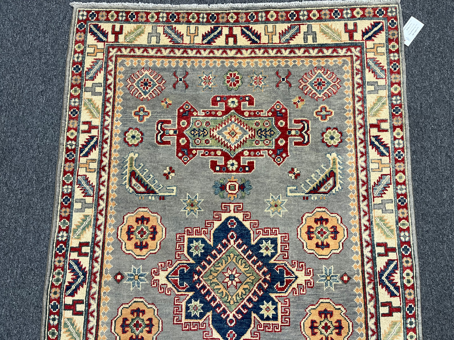 4X6 Kazak Gray Handmade Wool Rug # 13810