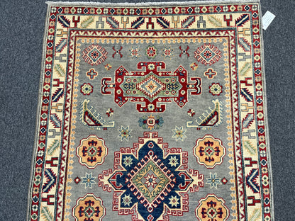 4X6 Kazak Gray Handmade Wool Rug # 13810