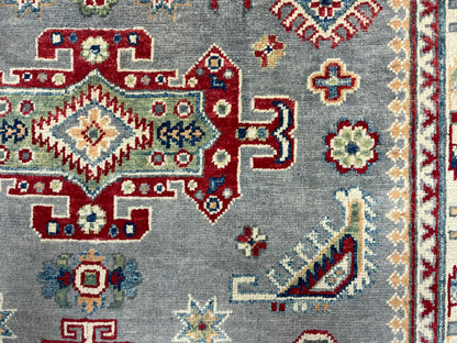 4X6 Kazak Gray Handmade Wool Rug # 13810