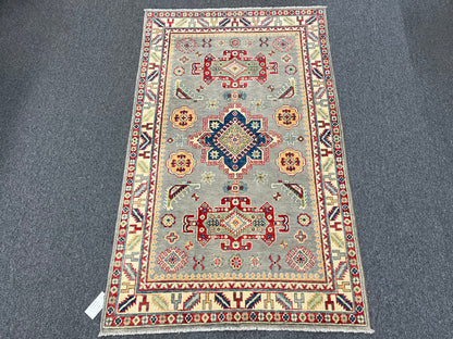 4X6 Kazak Gray Handmade Wool Rug # 13810