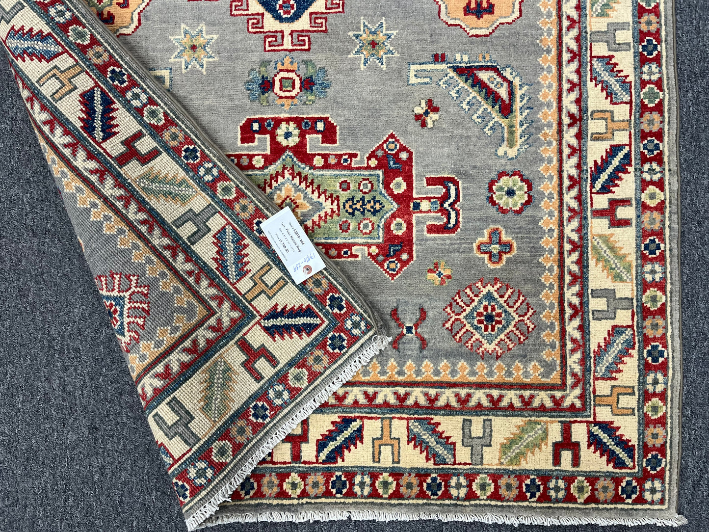 4X6 Kazak Gray Handmade Wool Rug # 13810