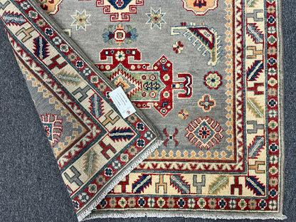 4X6 Kazak Gray Handmade Wool Rug # 13810