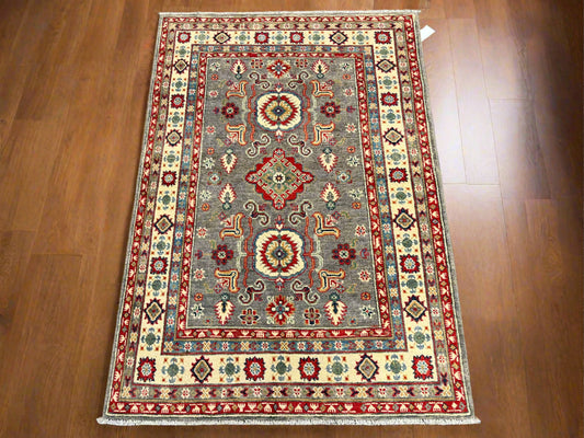 4X6 Kazak Gray brown Handmade Wool Rug # 13750