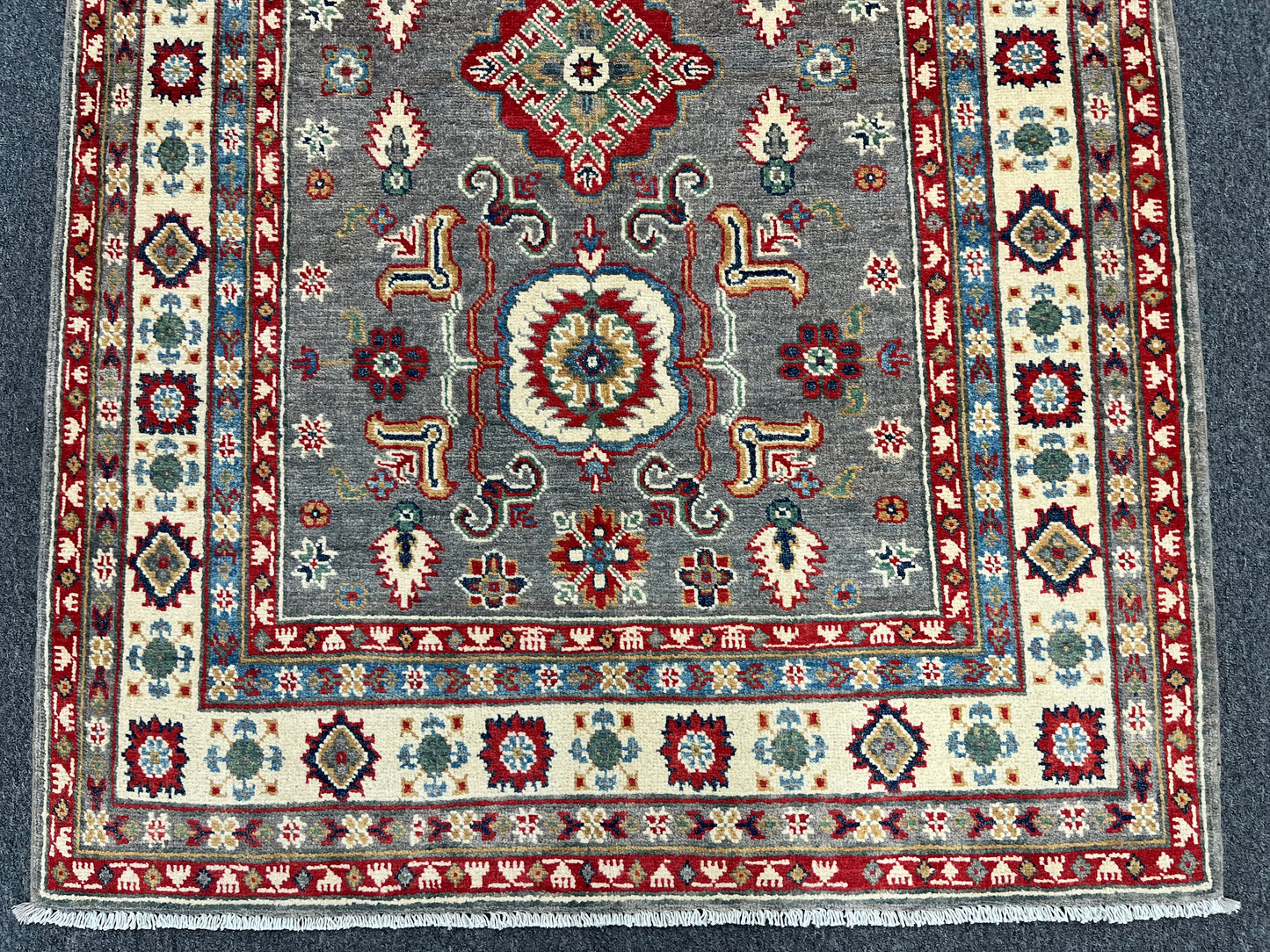 4X6 Kazak Gray brown Handmade Wool Rug # 13750