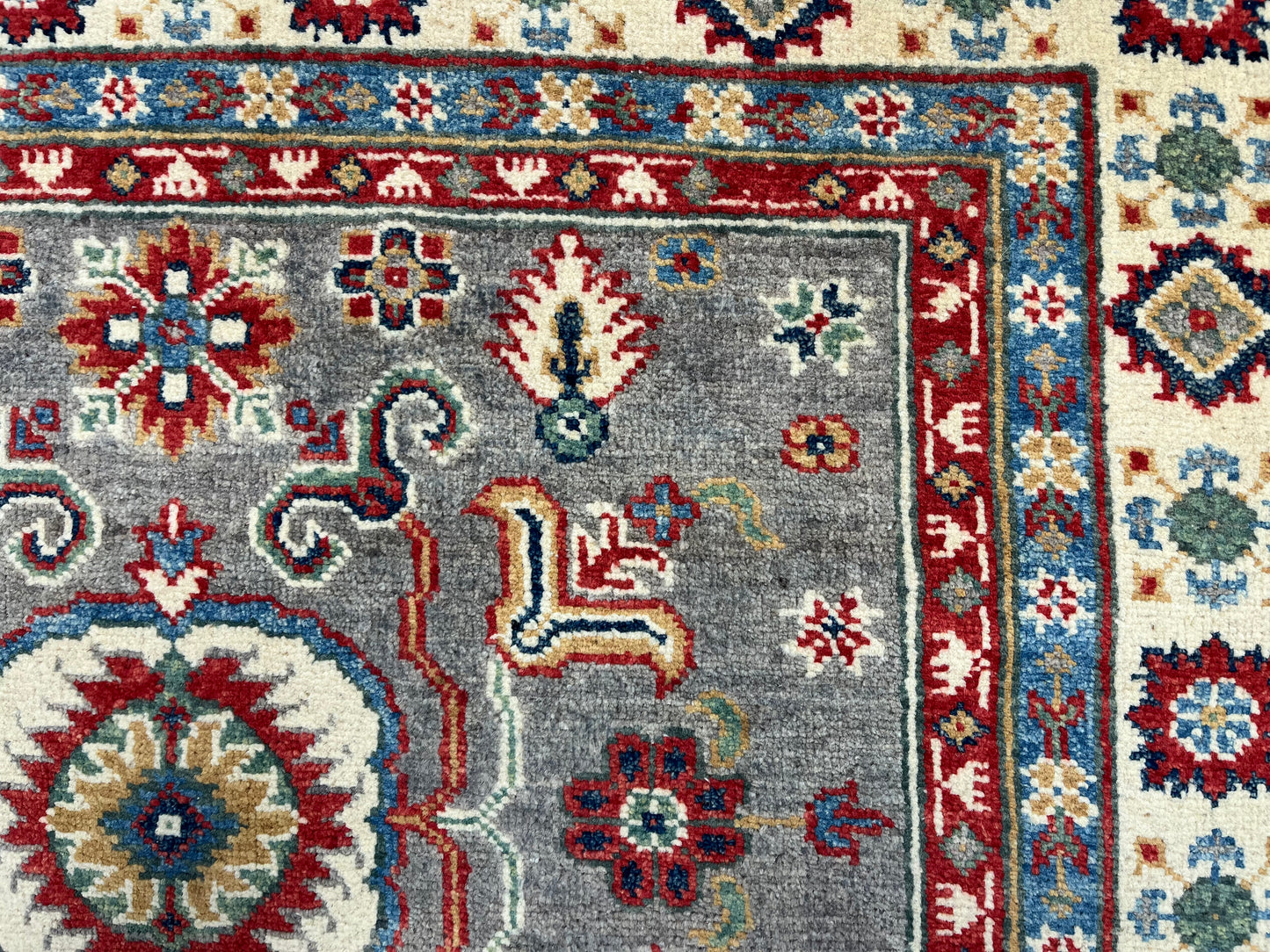 4X6 Kazak Gray brown Handmade Wool Rug # 13750