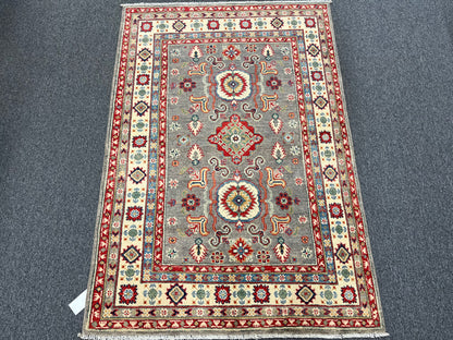 4X6 Kazak Gray brown Handmade Wool Rug # 13750