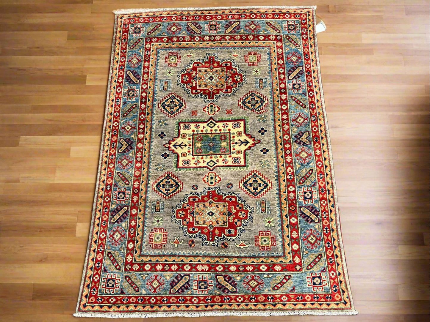 4X6 Kazak Gray brown Handmade Wool Rug # 13753