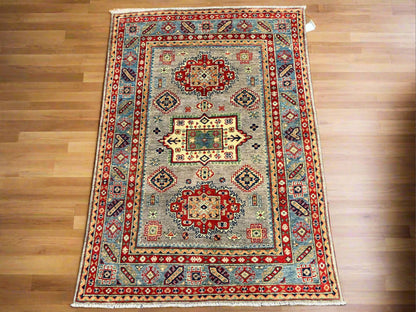 4X6 Kazak Gray brown Handmade Wool Rug # 13753