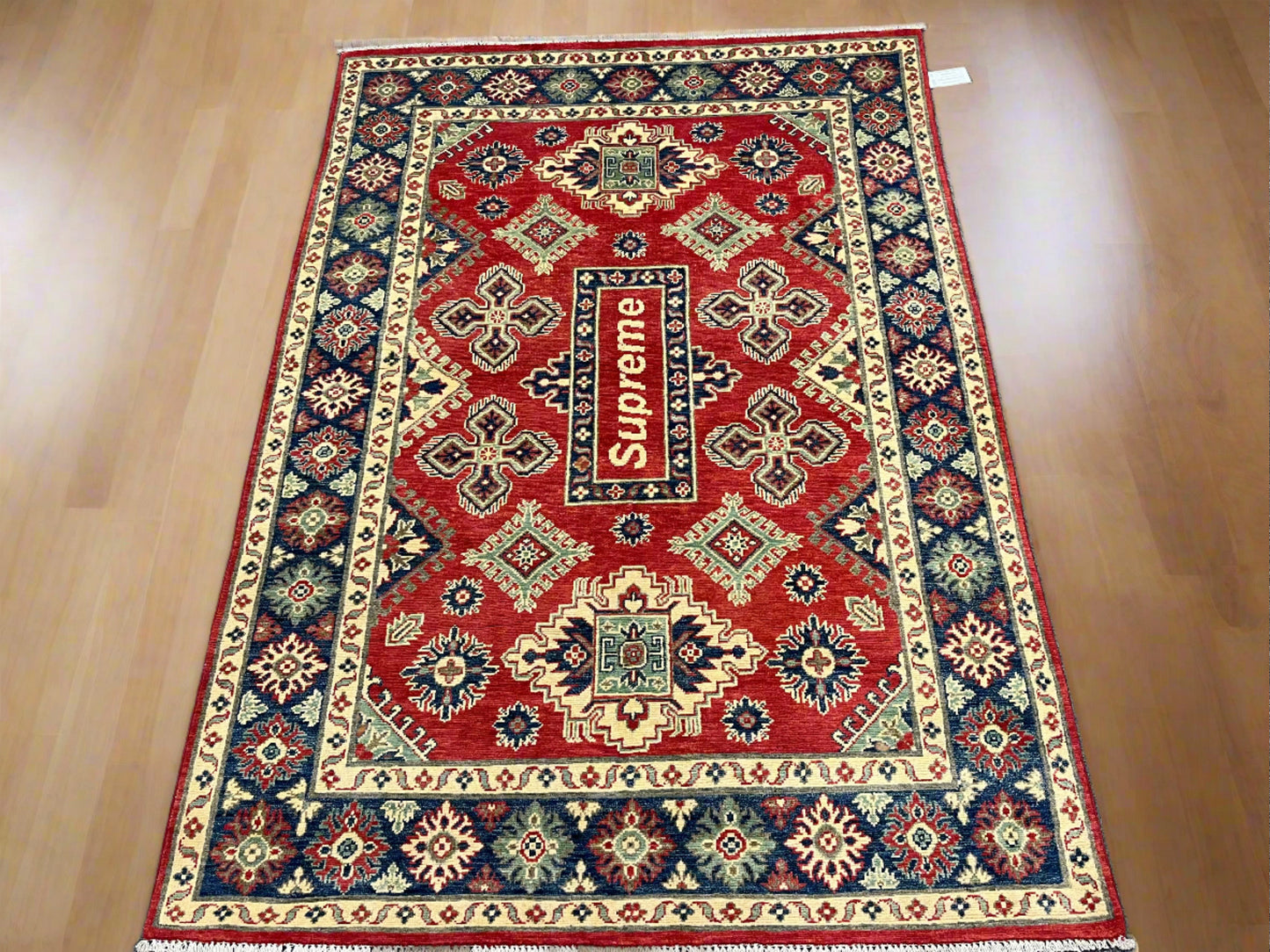 Red/Blue Kazak 5X7 Handmade Wool Rug # 13840