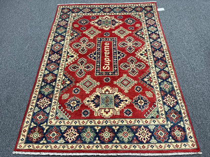 Red/Blue Kazak 5X7 Handmade Wool Rug # 13840