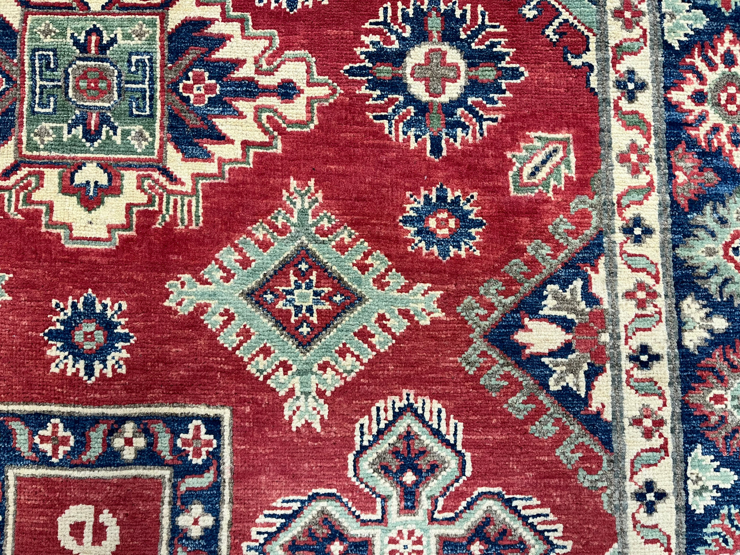 Red/Blue Kazak 5X7 Handmade Wool Rug # 13840