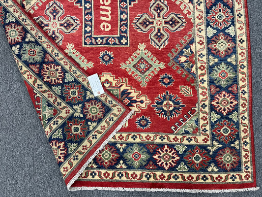 Red/Blue Kazak 5X7 Handmade Wool Rug # 13840