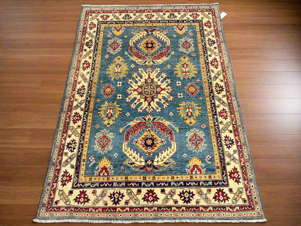 Kazak Light Blue 5X7 Handmade Wool Rug # 13839