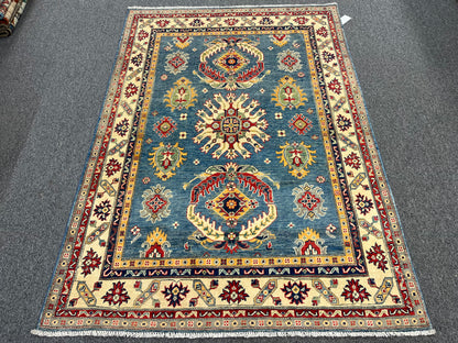 Kazak Light Blue 5X7 Handmade Wool Rug # 13839