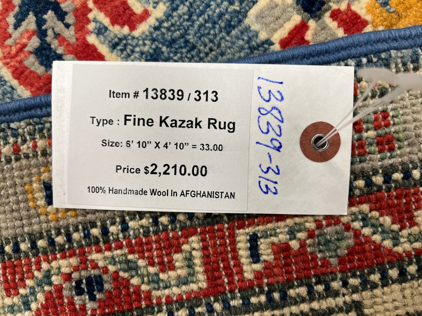 Kazak Light Blue 5X7 Handmade Wool Rug # 13839