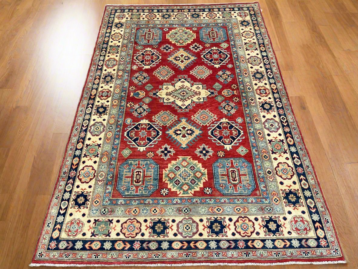 Red/Beige Kazak 5X8 Handmade Wool Rug # 13648