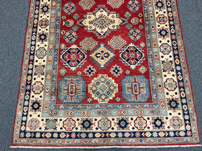 Red/Beige Kazak 5X8 Handmade Wool Rug # 13648