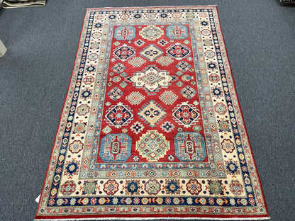 Red/Beige Kazak 5X8 Handmade Wool Rug # 13648