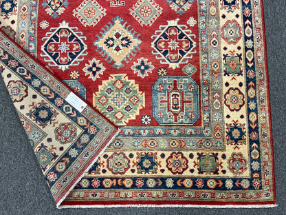 Red/Beige Kazak 5X8 Handmade Wool Rug # 13648