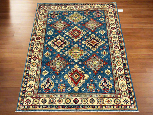 Kazak Light Blue 5X7 Handmade Wool Rug # 13646