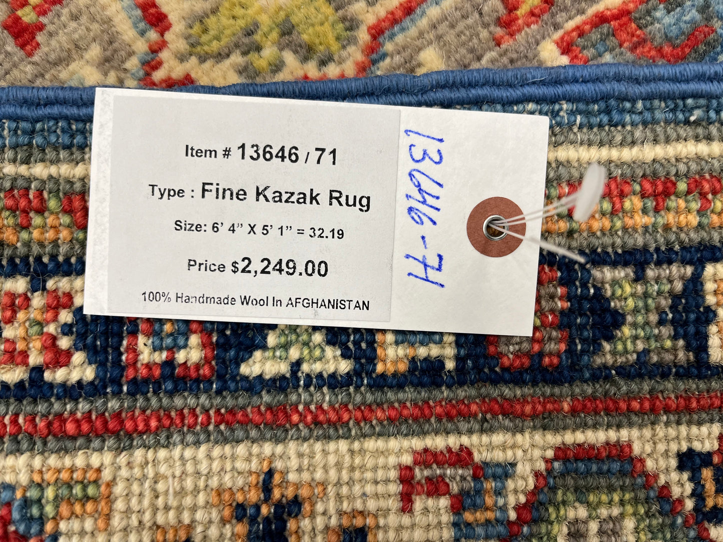 Kazak Light Blue 5X7 Handmade Wool Rug # 13646