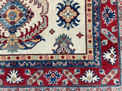 Beige/Red Kazak 5X7 Handmade Wool Rug # 13817