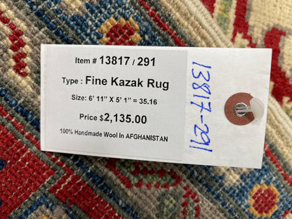 Beige/Red Kazak 5X7 Handmade Wool Rug # 13817