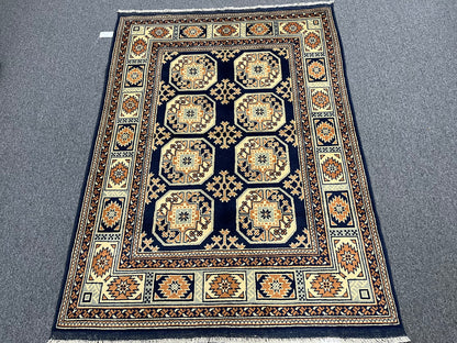 5X7 Afghan Tribal Navy Blue Handmade Wool Rug # 14243