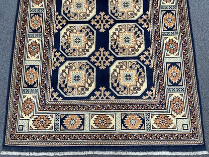 5X7 Afghan Tribal Navy Blue Handmade Wool Rug # 14243