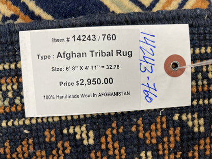 5X7 Afghan Tribal Navy Blue Handmade Wool Rug # 14243