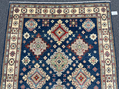 5X7 Kazak Navy Blue Handmade Wool Rug # 13705