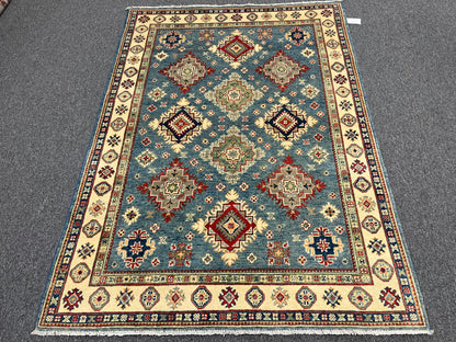 5X7 Kazak Light Blue Handmade Wool Rug # 13707