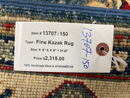 5X7 Kazak Light Blue Handmade Wool Rug # 13707